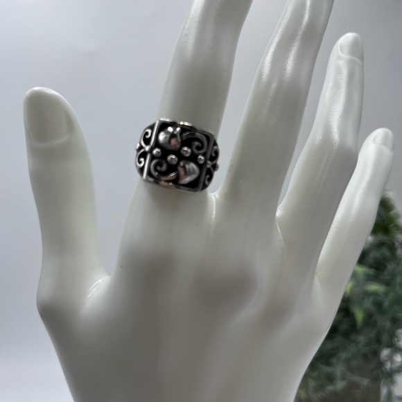 Vintage Sterling Silver 925 Square Framed Hearts‎ Ring Hallmarked Size 7.5 - Picture 2 of 16